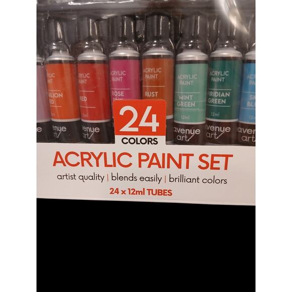 Artist Quality Acrylic Paint Set 24 Tubes Blends Easily Brilliant Colors Pro - Picture 2 of 16